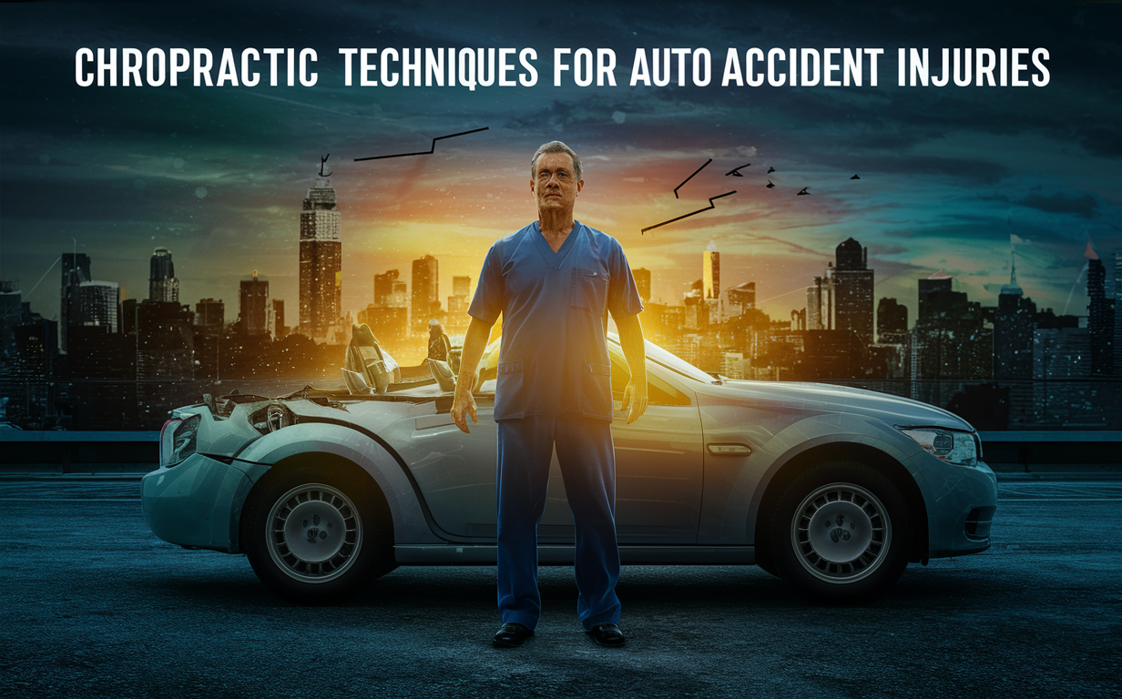 Timely Auto Accident Care A doctor in a white coat assisting a person exiting a red car after an apparent auto accident, with a large clock indicating the importance of prompt treatment