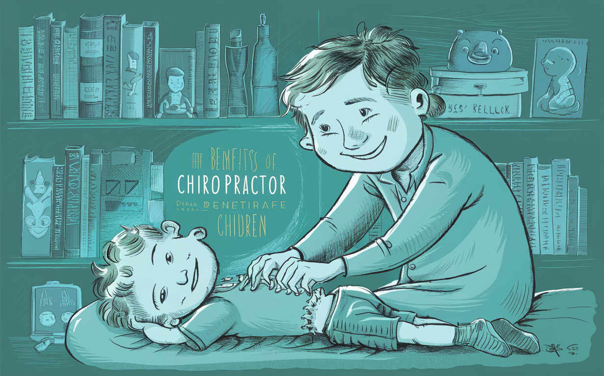 Benefits of Chiropractor for Children's Health and Development An illustration depicting a chiropractor adjusting a young child, surrounded by books and toys related to children's health and wellness.
