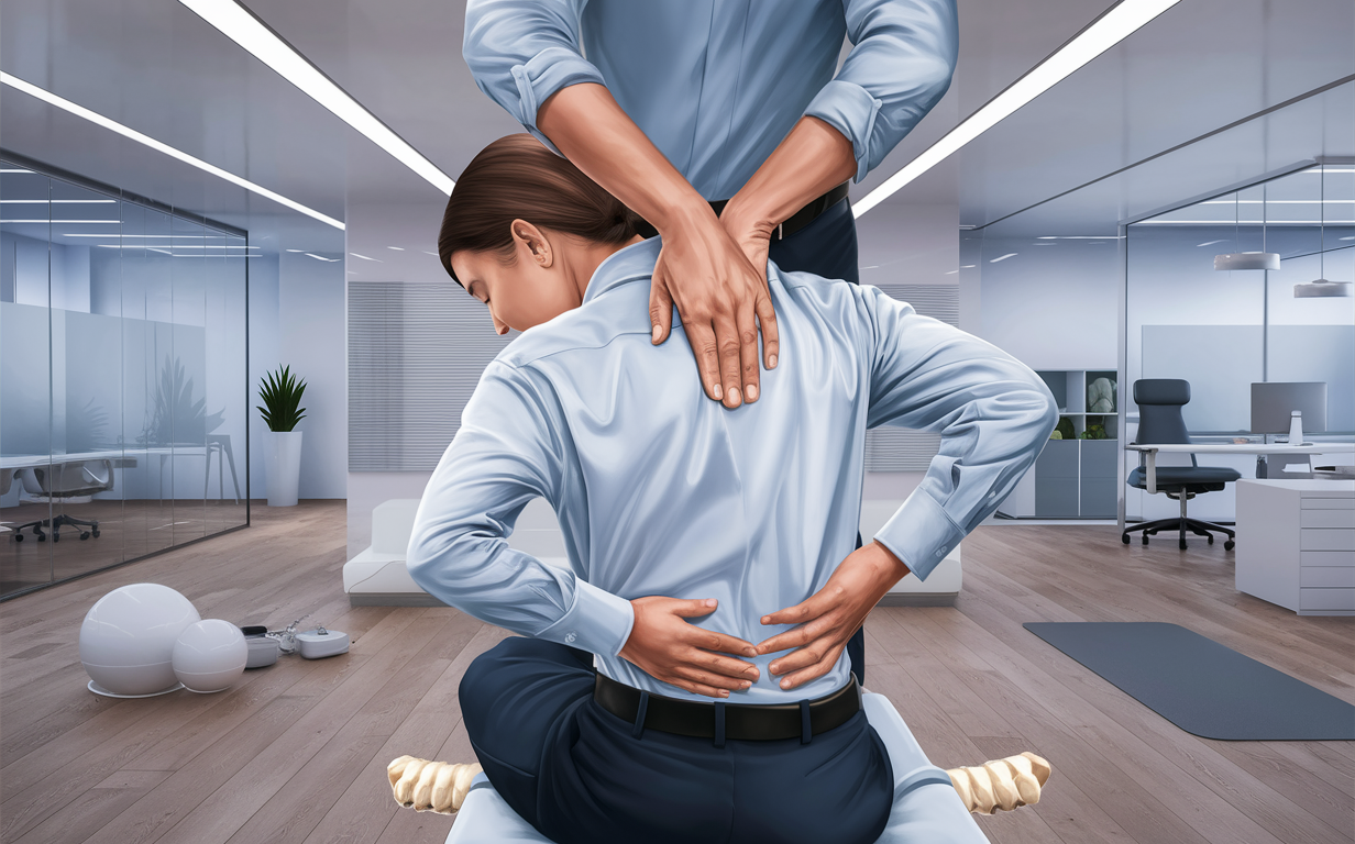 Office Workers Focused on Computers with Proper Posture An illustration of two office workers sitting with good posture while working on computers, promoting healthy habits for improved productivity and well-being in the workplace.